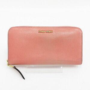 Miu Miu Madras Round Zip Long Wallet Pink Leather